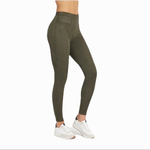 Spanx Faux Suede Leggings in Color Olive - Picture 2 of 6